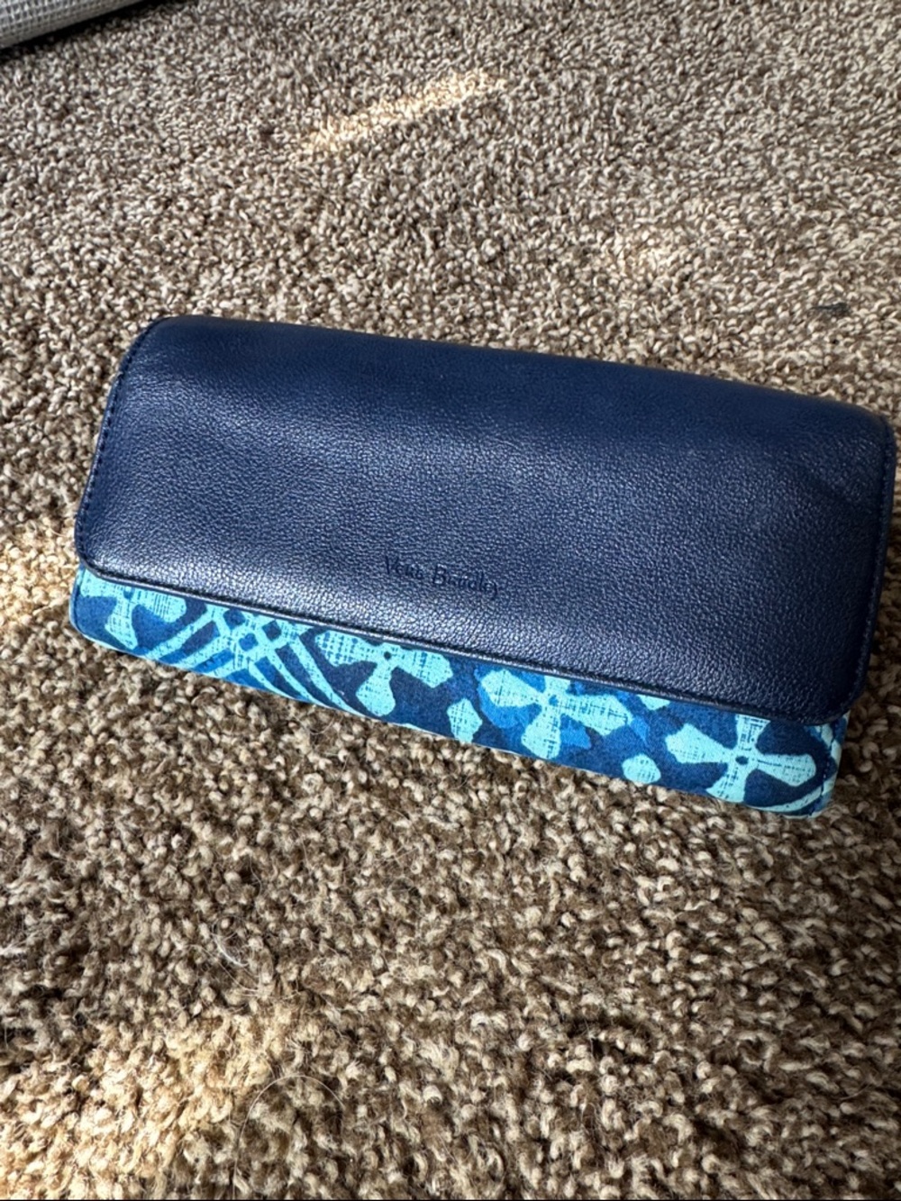 Vera Bradley Navy Leather Clutch with Turquoise Pattern